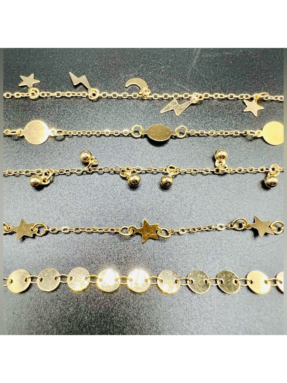 New set of 6 Gold Plated Anklets Moon Stars - Picture 6 of 16